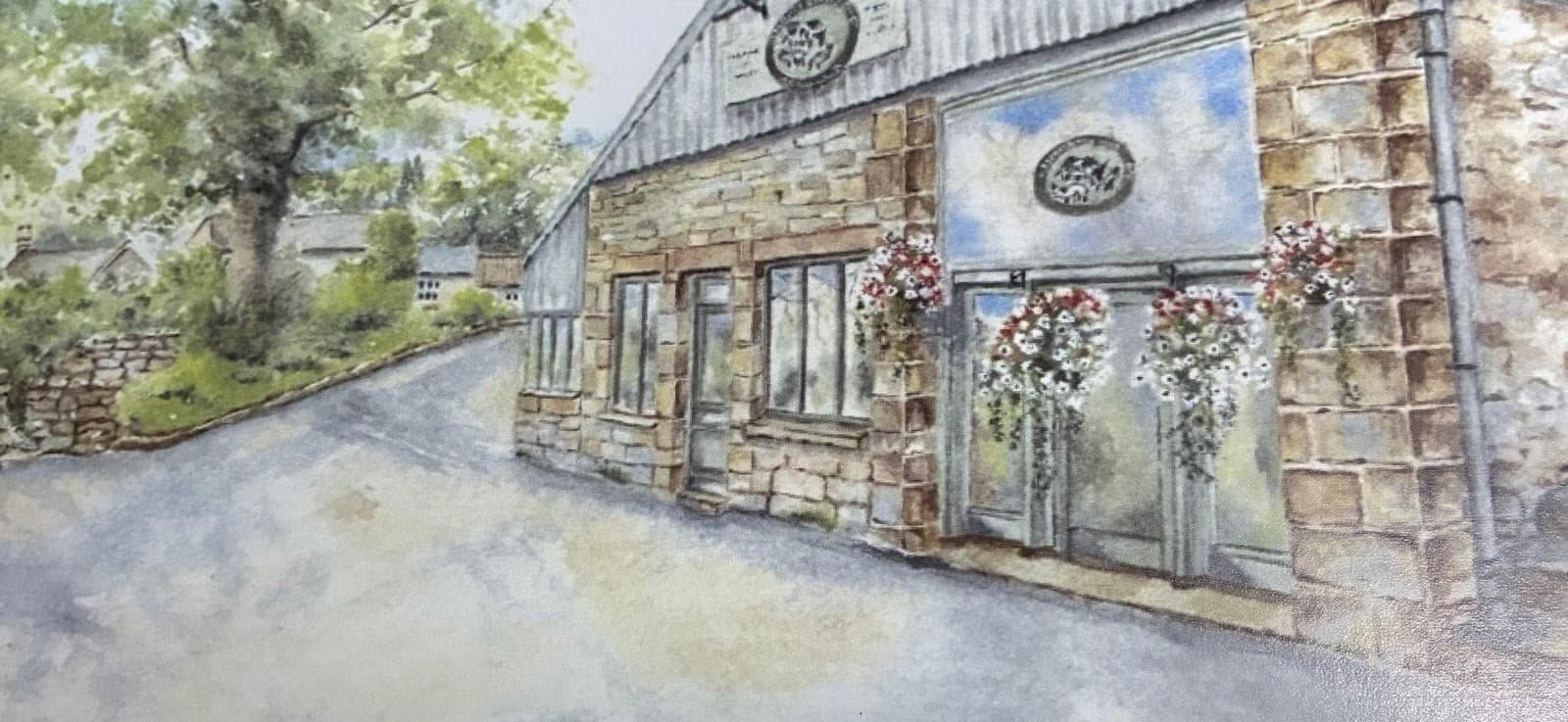 The front of a Hartington Farm Shop & Café gift voucher, with Maria Beal's painting of the shop